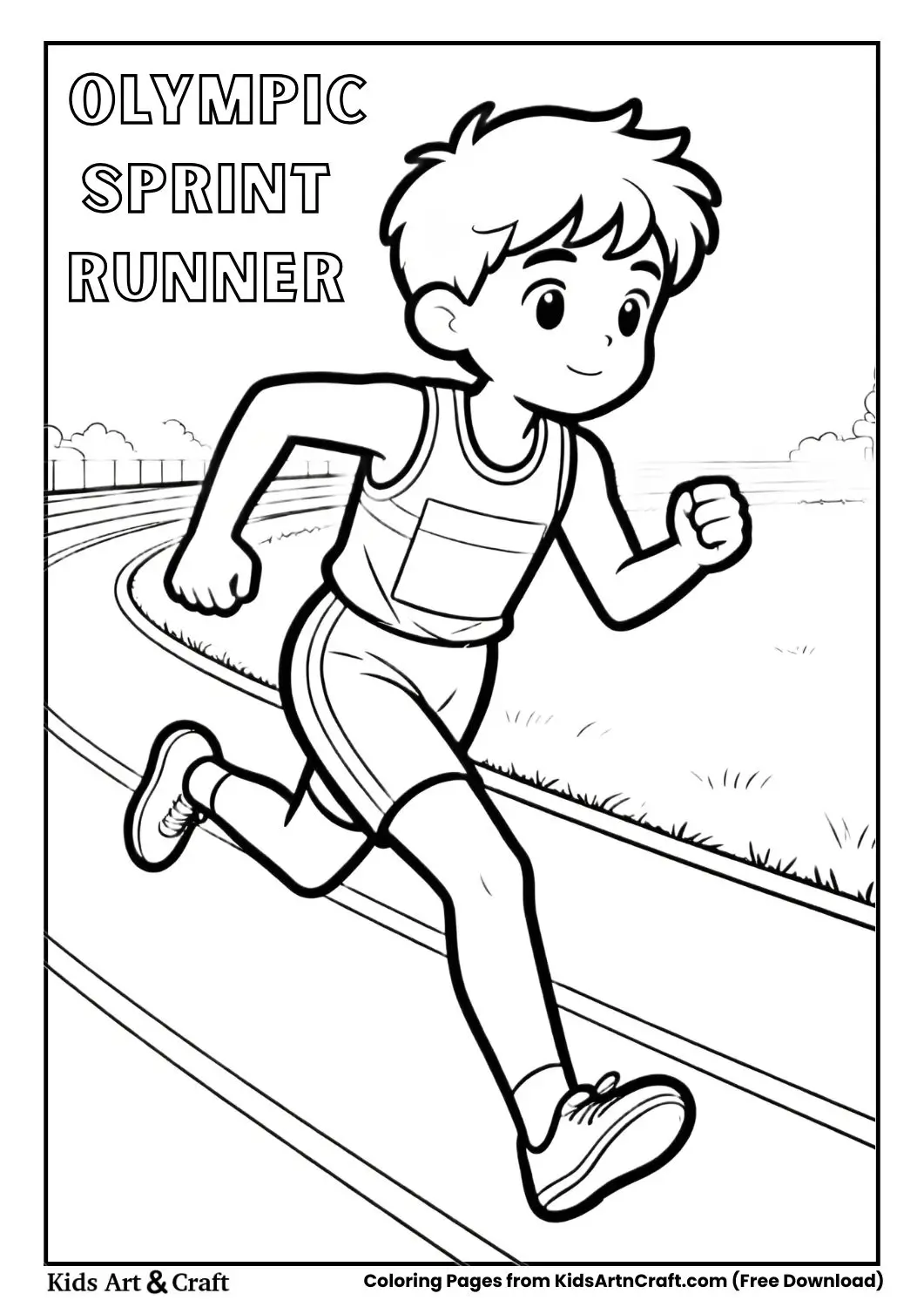 athlete sprinting on running track black and white coloring page