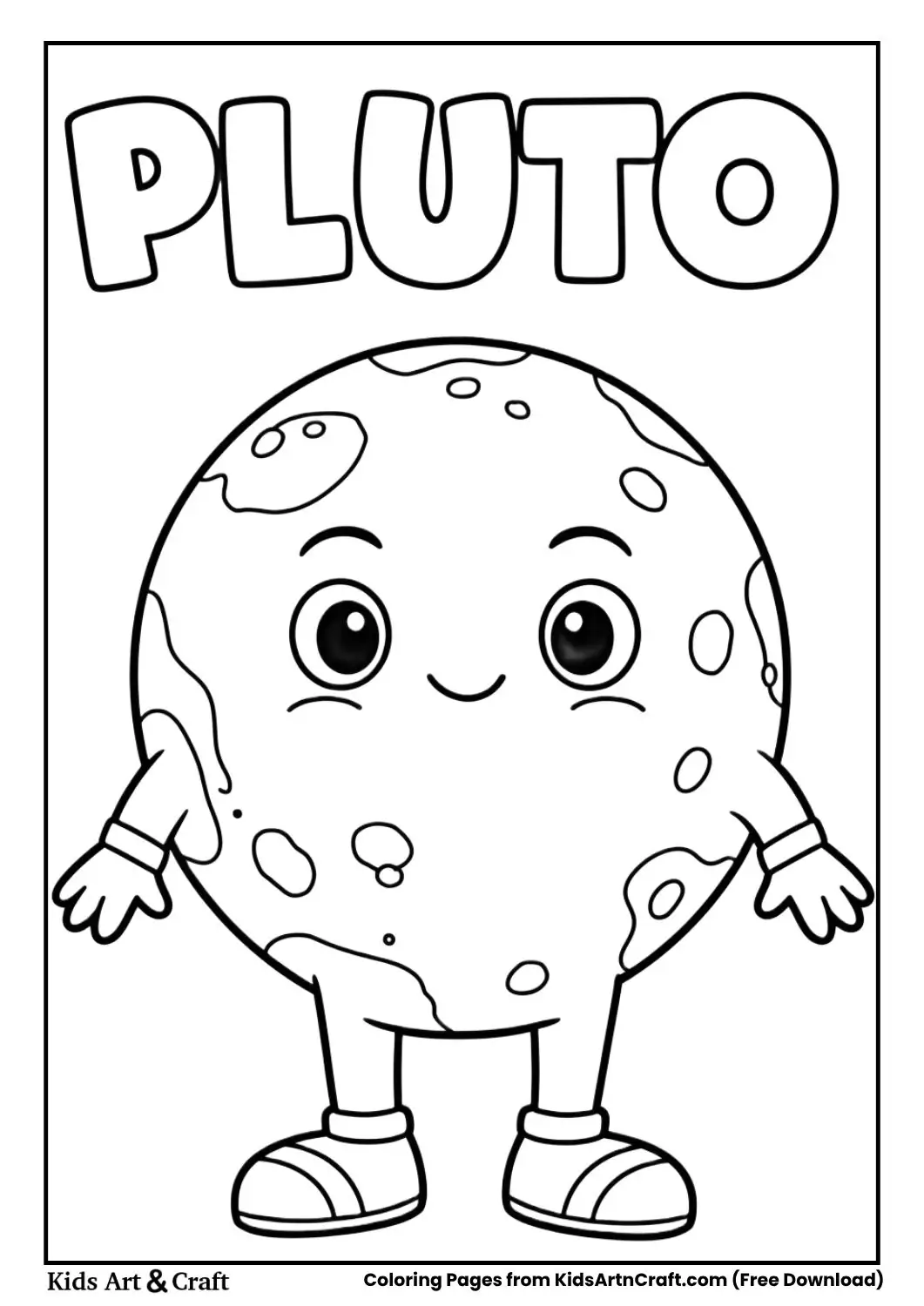 Pluto coloring page with big PLUTO text on top