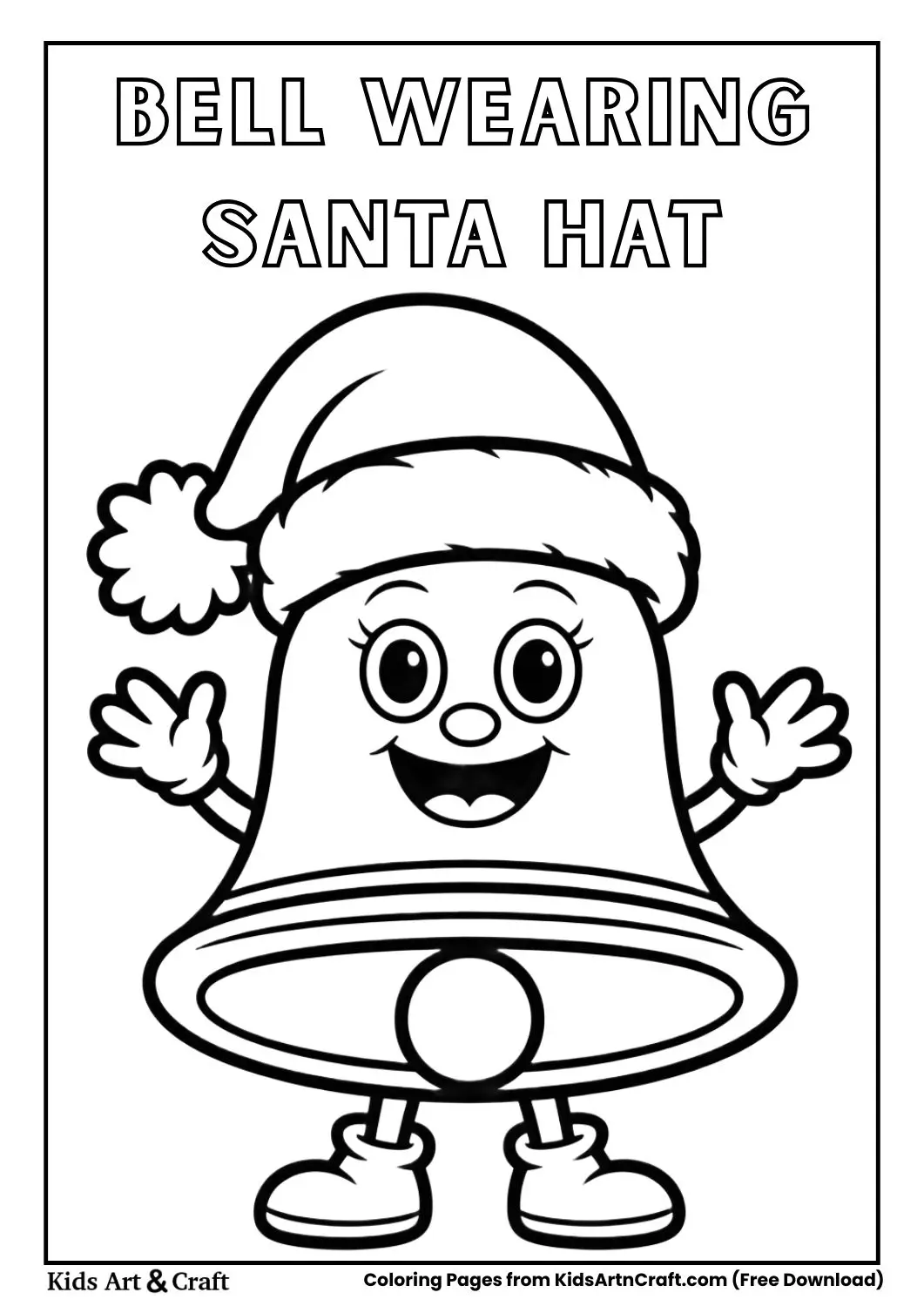 cute bell wearing santa hat black and white coloring page