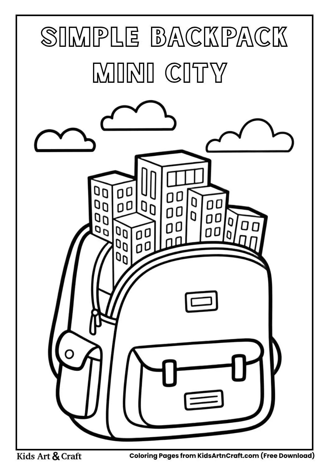 simple backpack with mini city inside coloring page