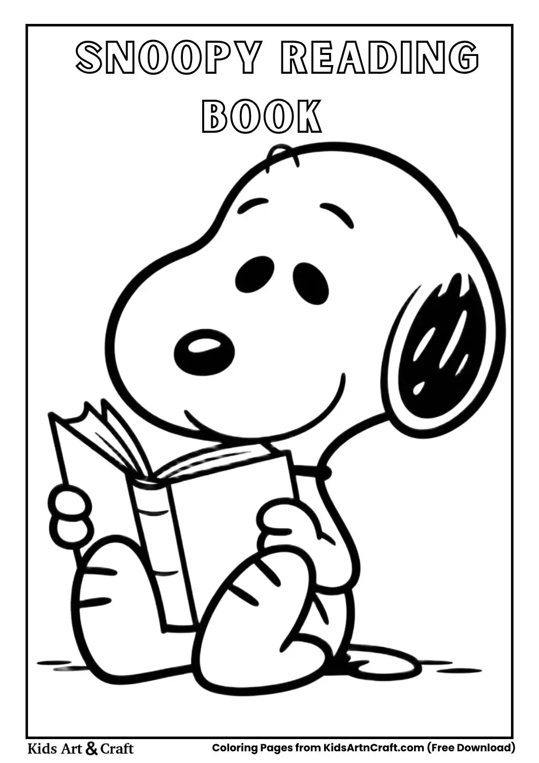 Snoopy reading a book simple kids coloring page