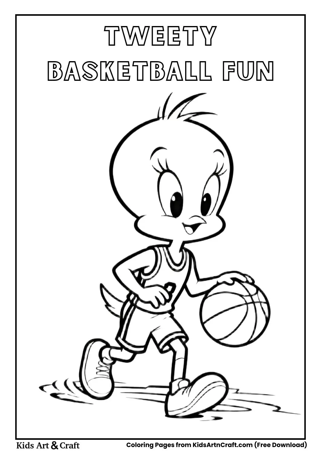 Tweety Bird dribbling basketball coloring page