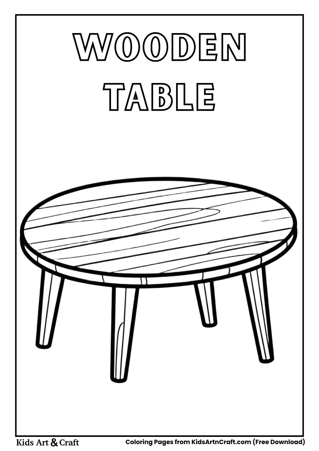Simple wooden table black and white coloring page for children