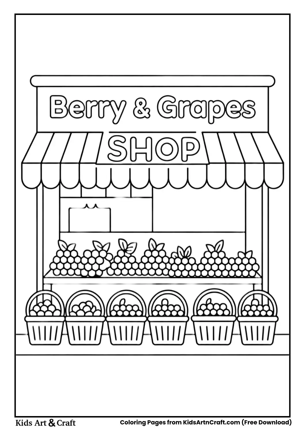 Berry and Grapes Shop fruit stall coloring page