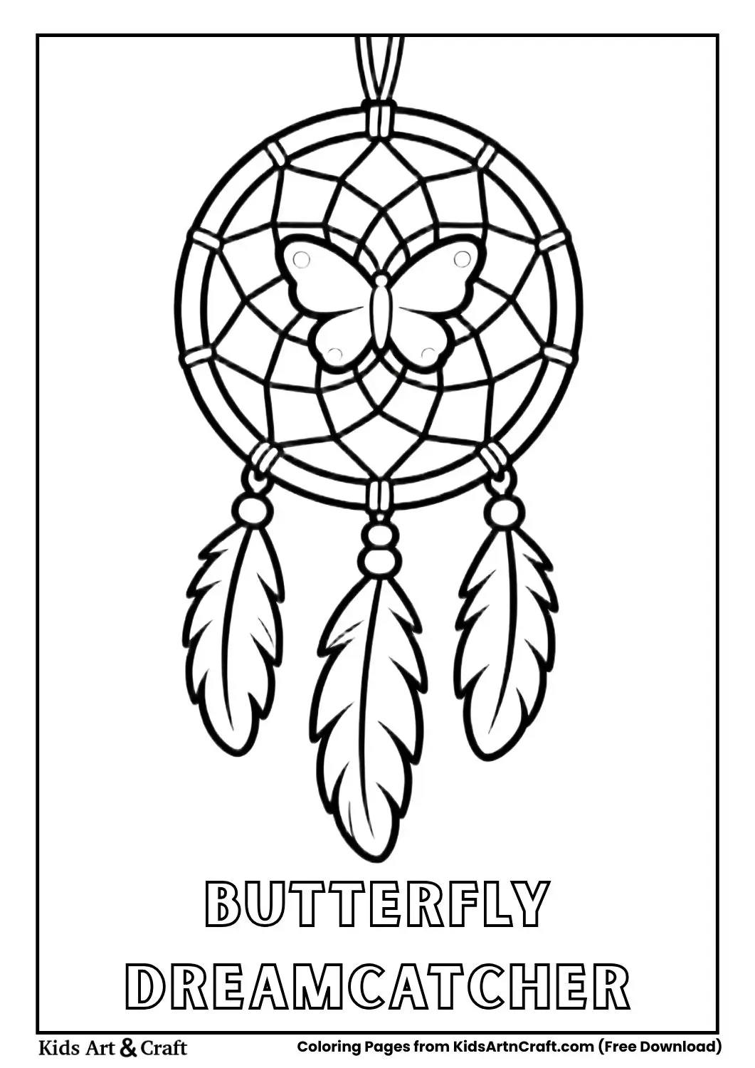 Dreamcatcher with butterfly shapes and feathers