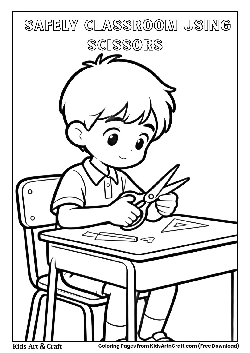 child using scissors safely at school coloring page