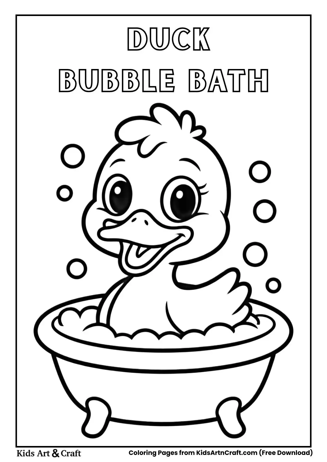 little duck enjoying bubble bath coloring page