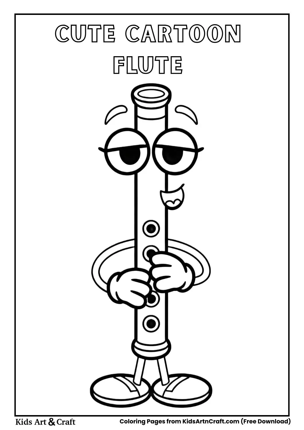 simple flute cartoon with sleepy eyes black and white kids coloring page