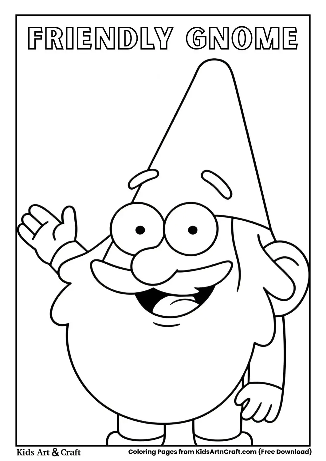Smiling gnome with beard and pointed hat waving hand