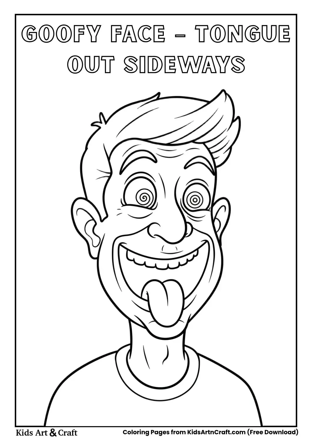 man goofy face tongue sideways crossed eyes coloring page