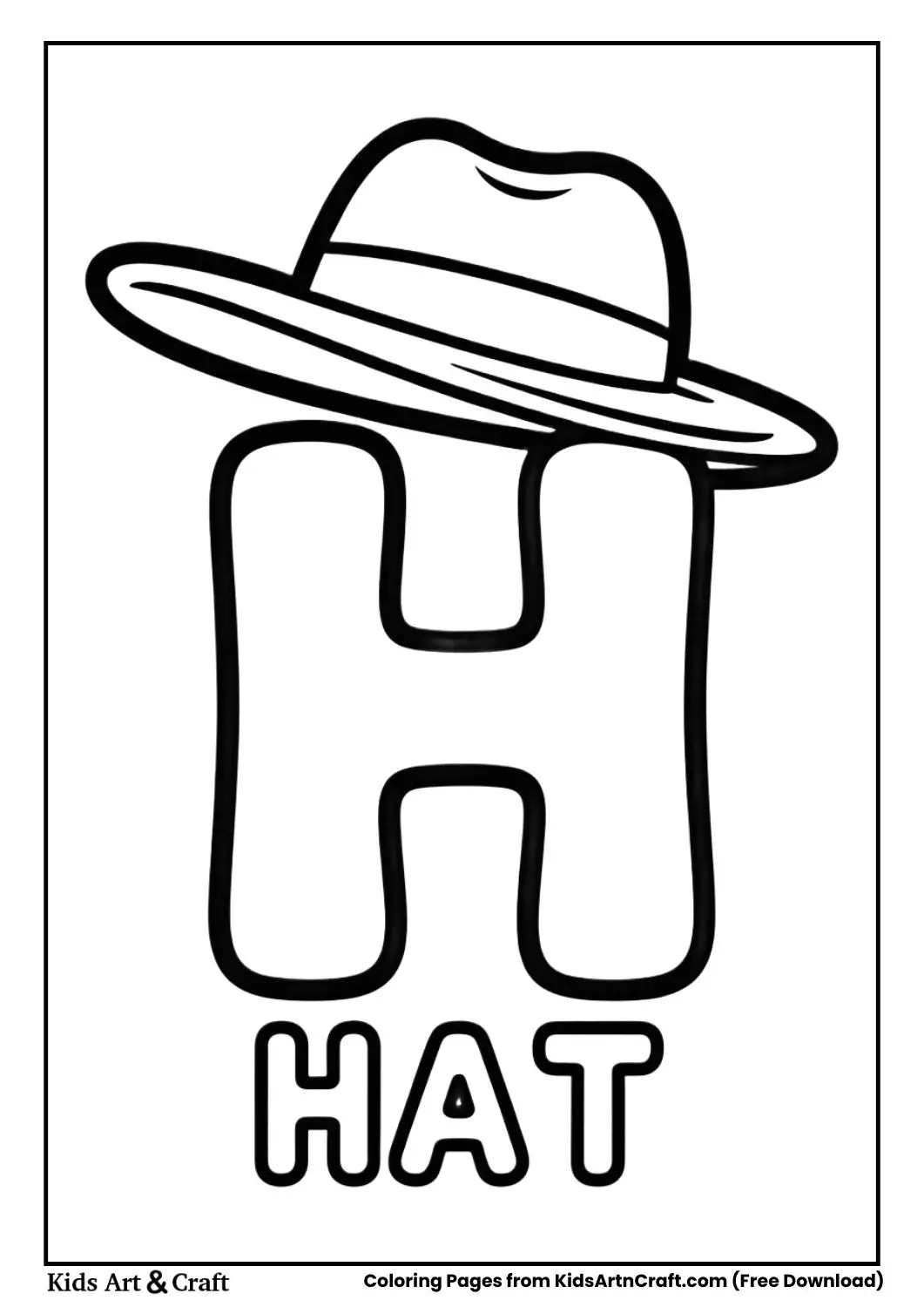 H for Hat coloring page with simple hat illustration
