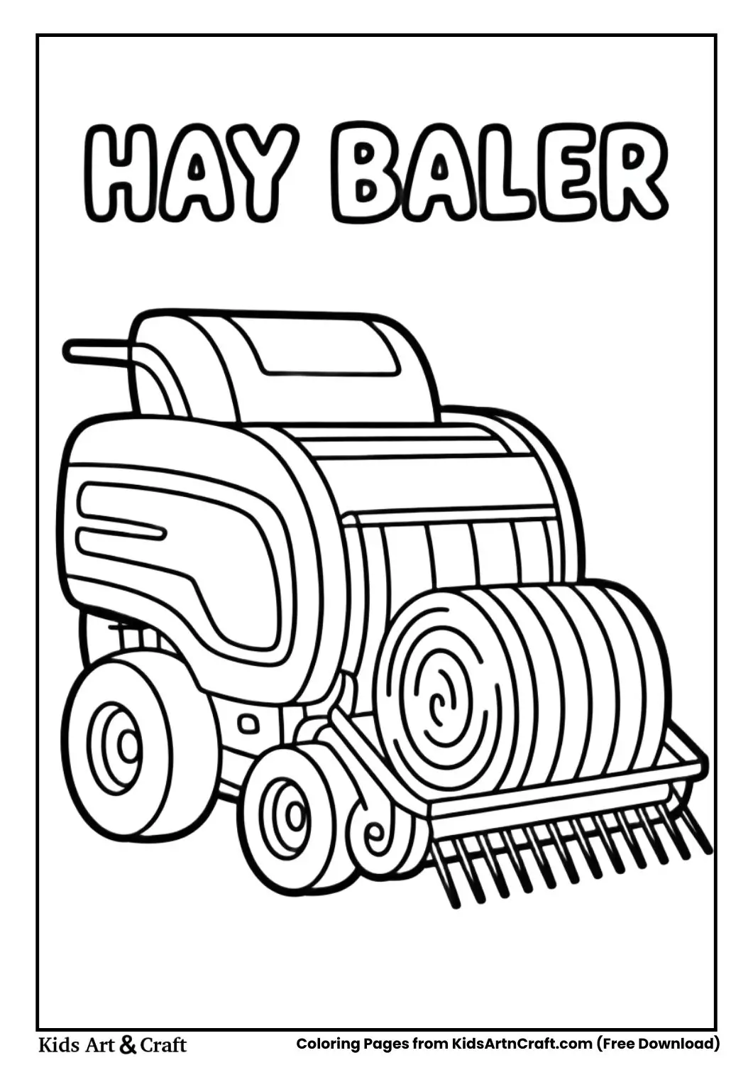 cartoon hay baler machine making hay bales coloring page