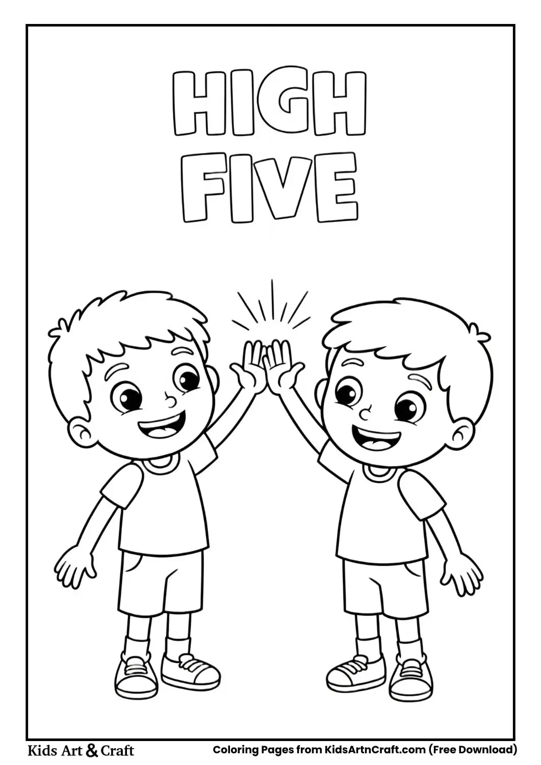 Kids high five gesture coloring page