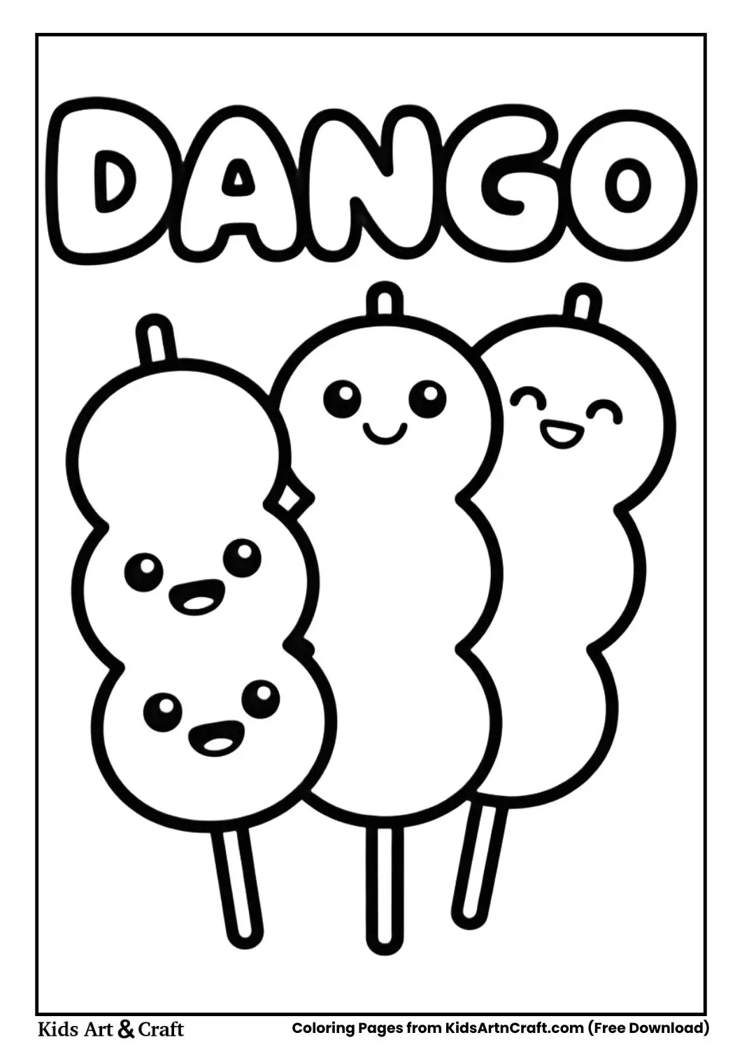 cute smiling dango dumplings on stick coloring page