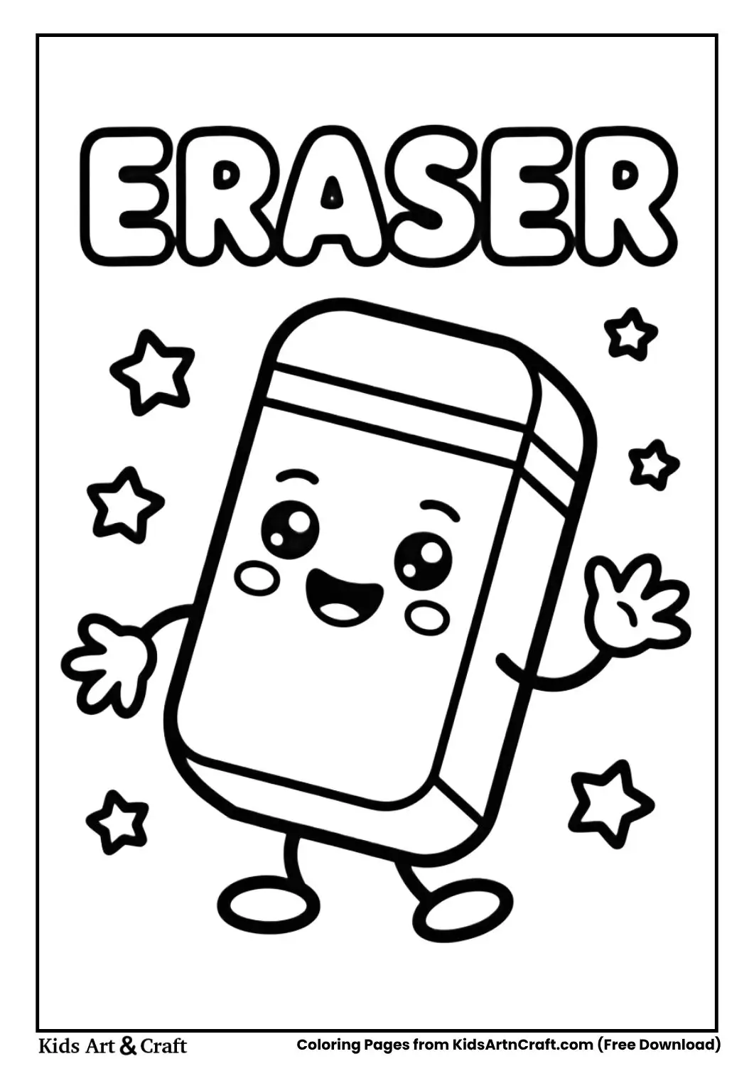 cute kawaii eraser coloring page black and white for children
