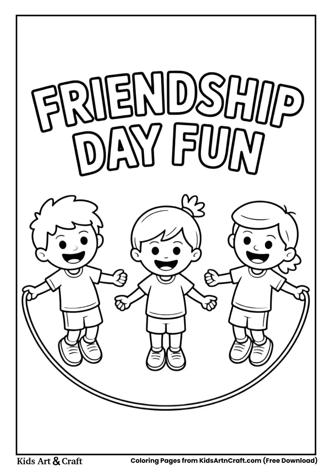 kids playing jump rope friendship day coloring page