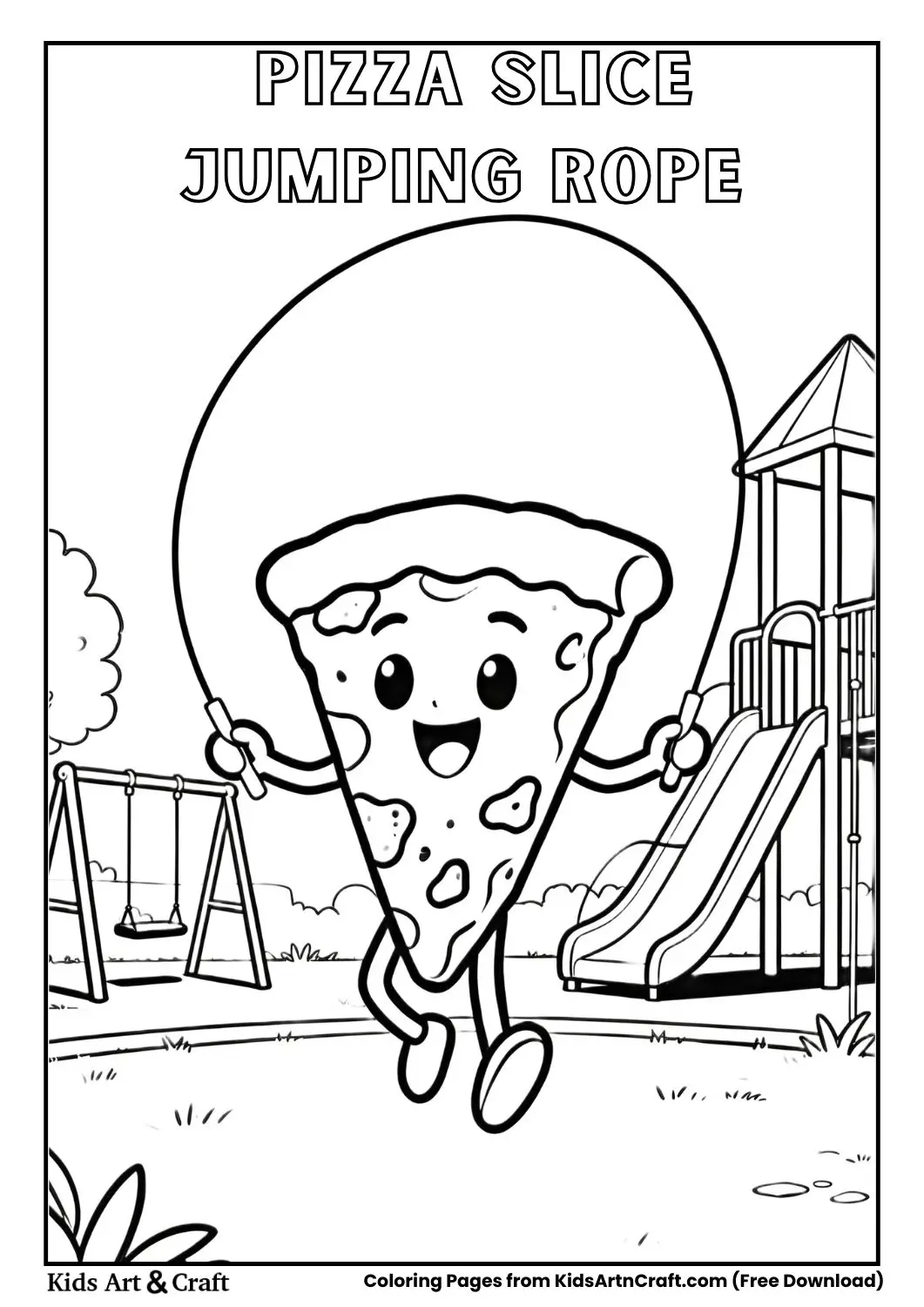 Pizza slice jumping rope in playground coloring page