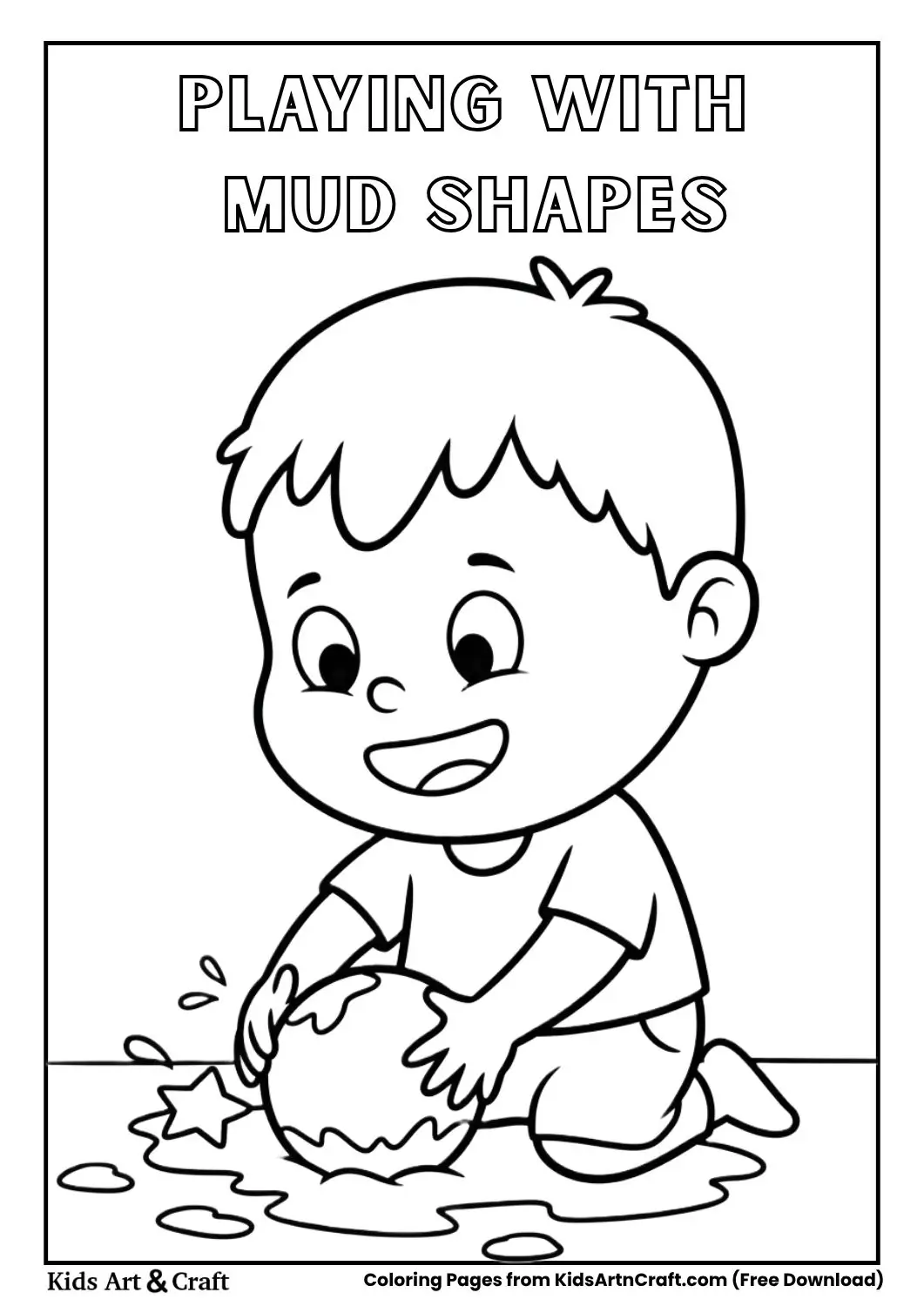Child making shapes with mud coloring page
