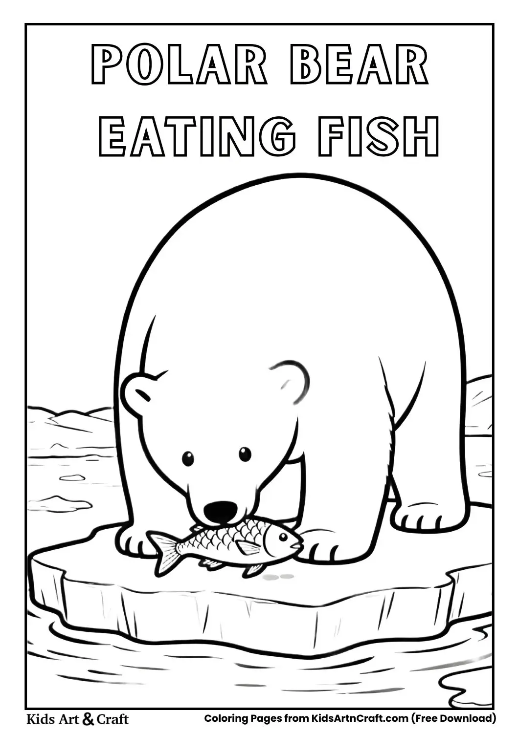 Polar bear eating fish ice coloring page for kids