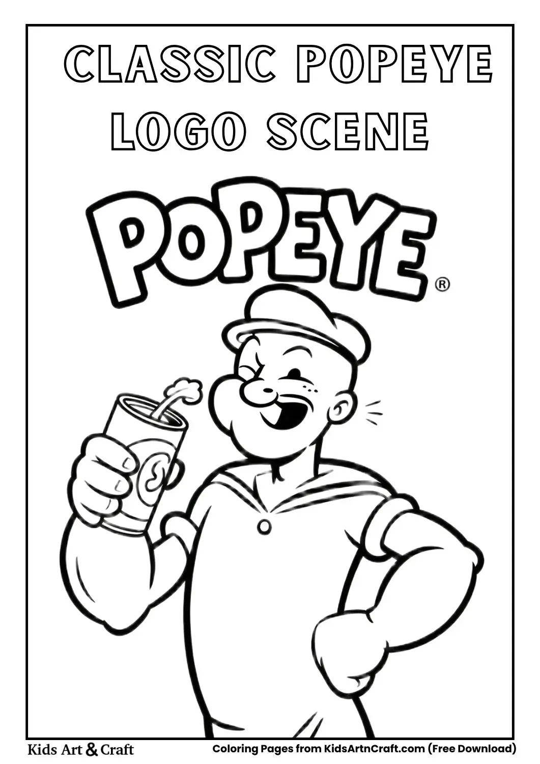 Popeye inside a circle eating spinach with logo above