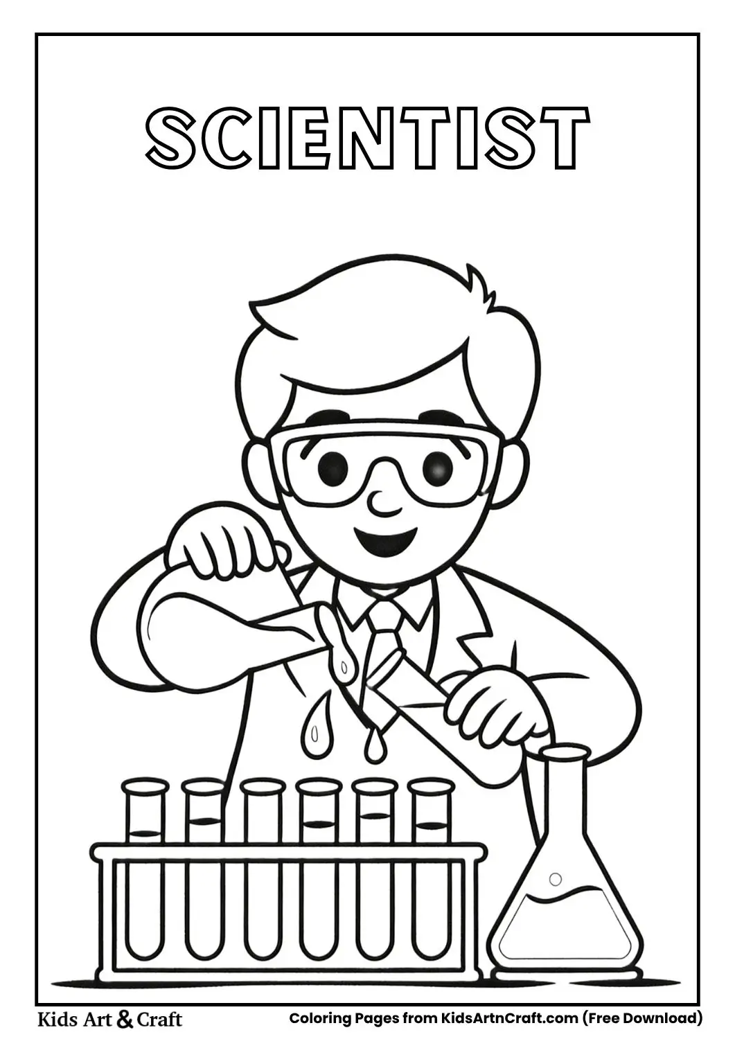 scientist doing experiment coloring page