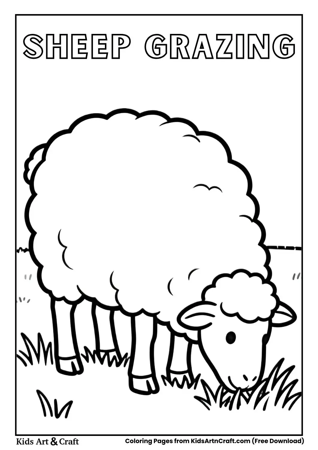 Sheep eating grass simple coloring page
