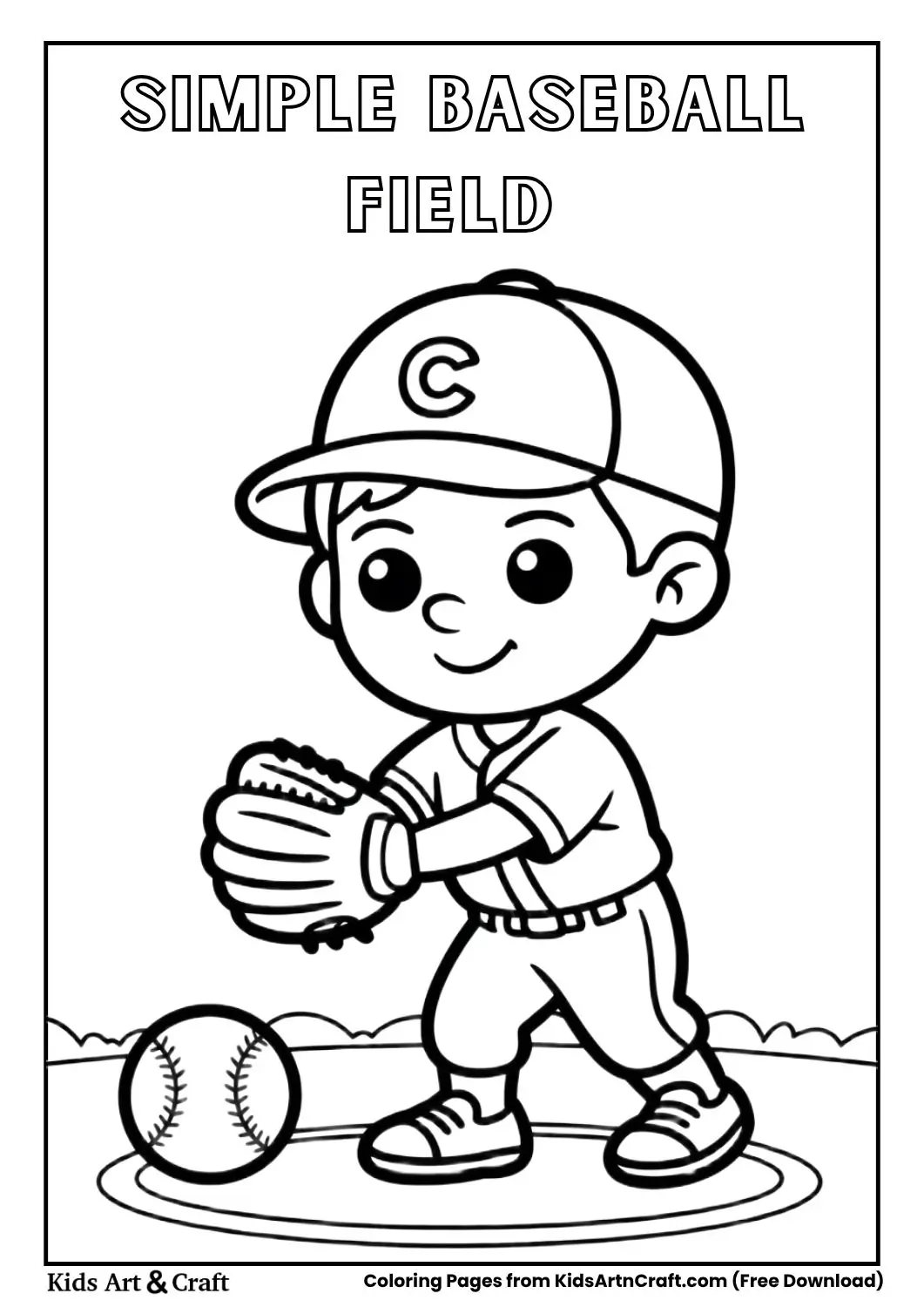 simple baseball field with one player and one ball black and white coloring page
