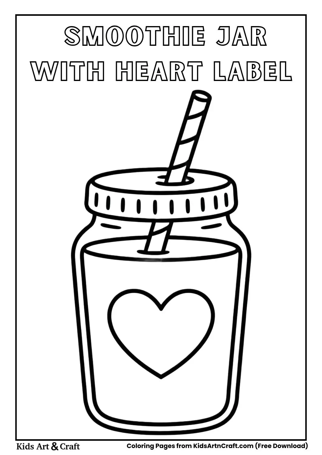 Simple smoothie jar with a heart label and striped straw line drawing.