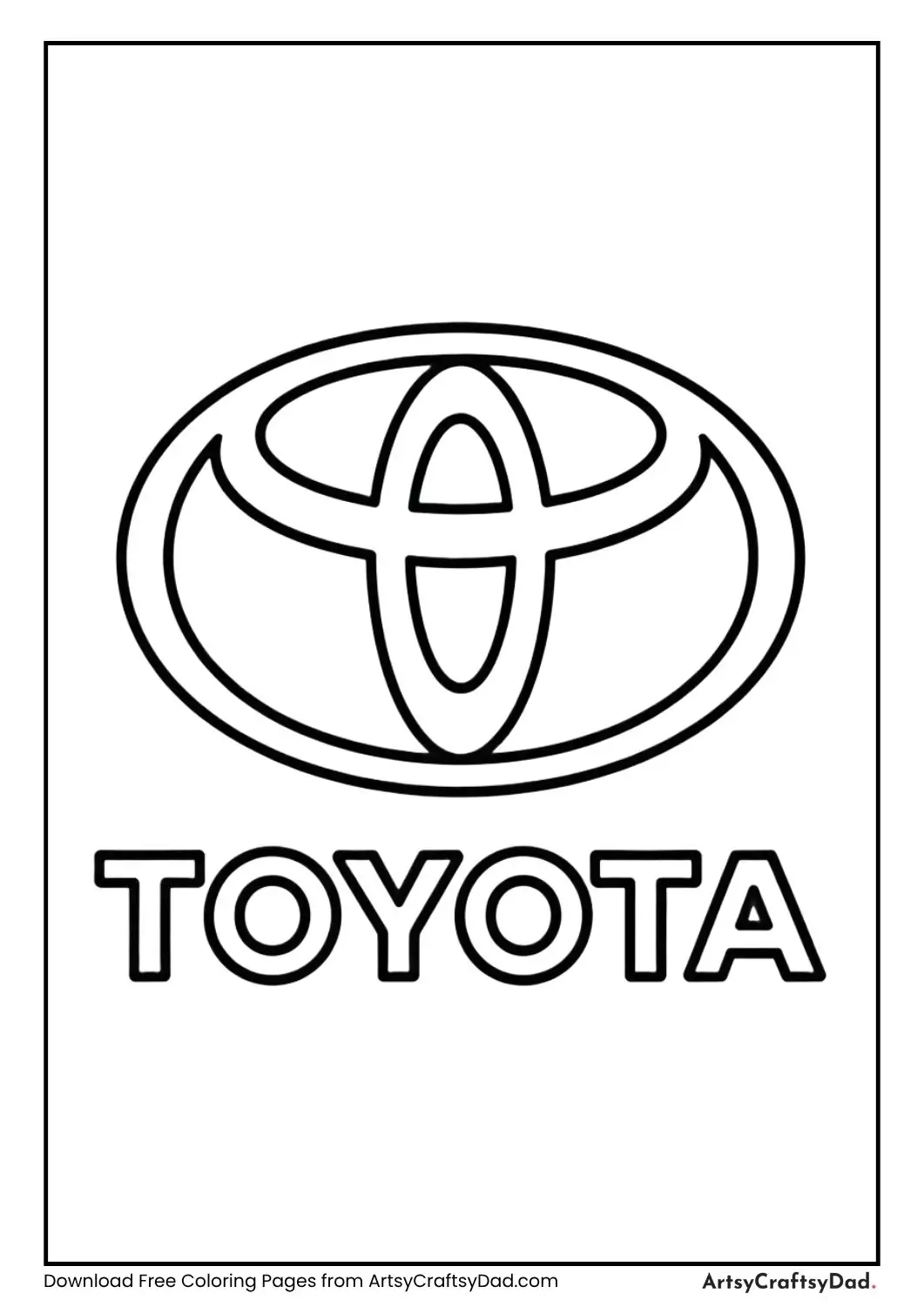 Toyota logo coloring page with label and simple shapes