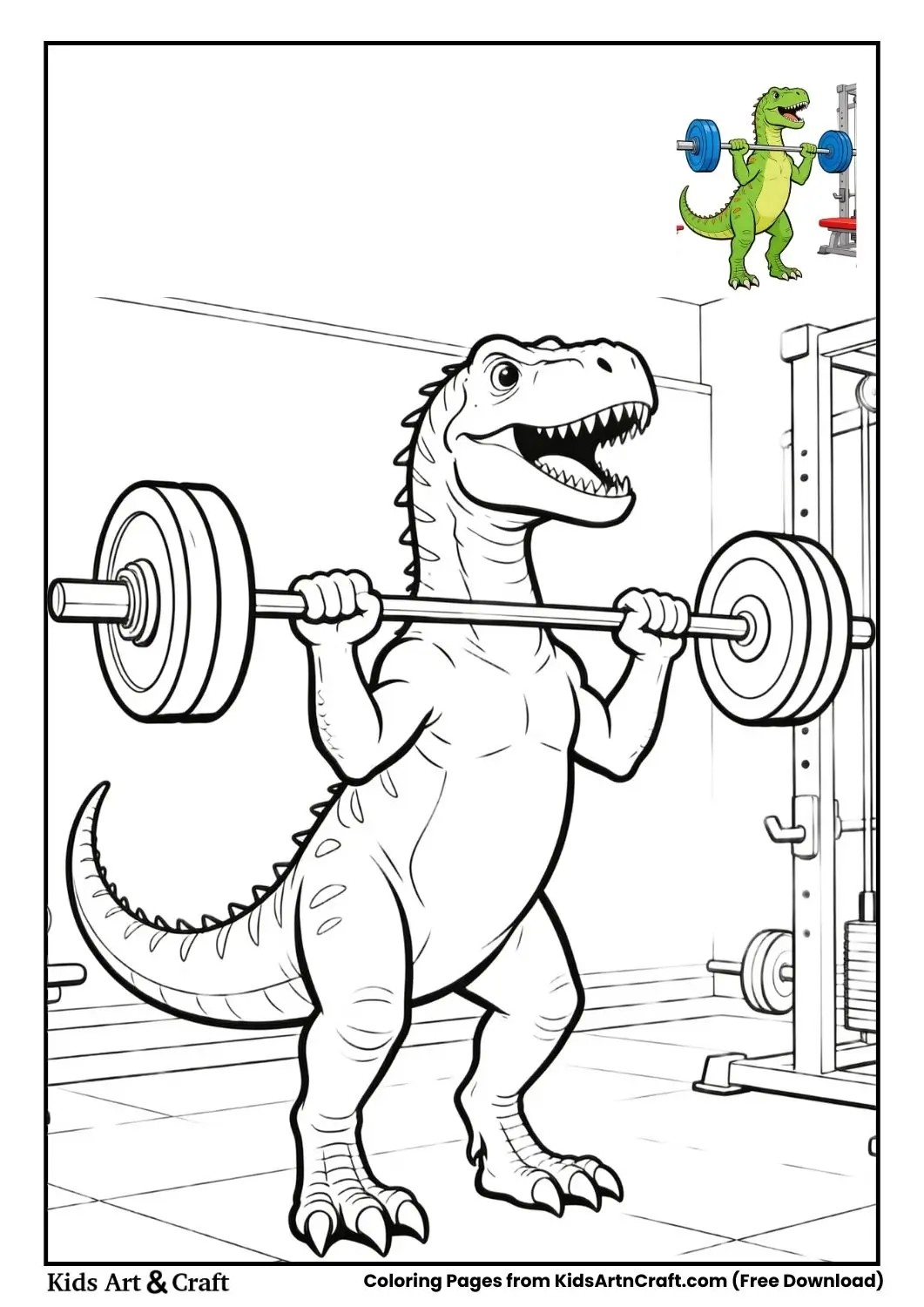 Black and white T-Rex lifting a barbell