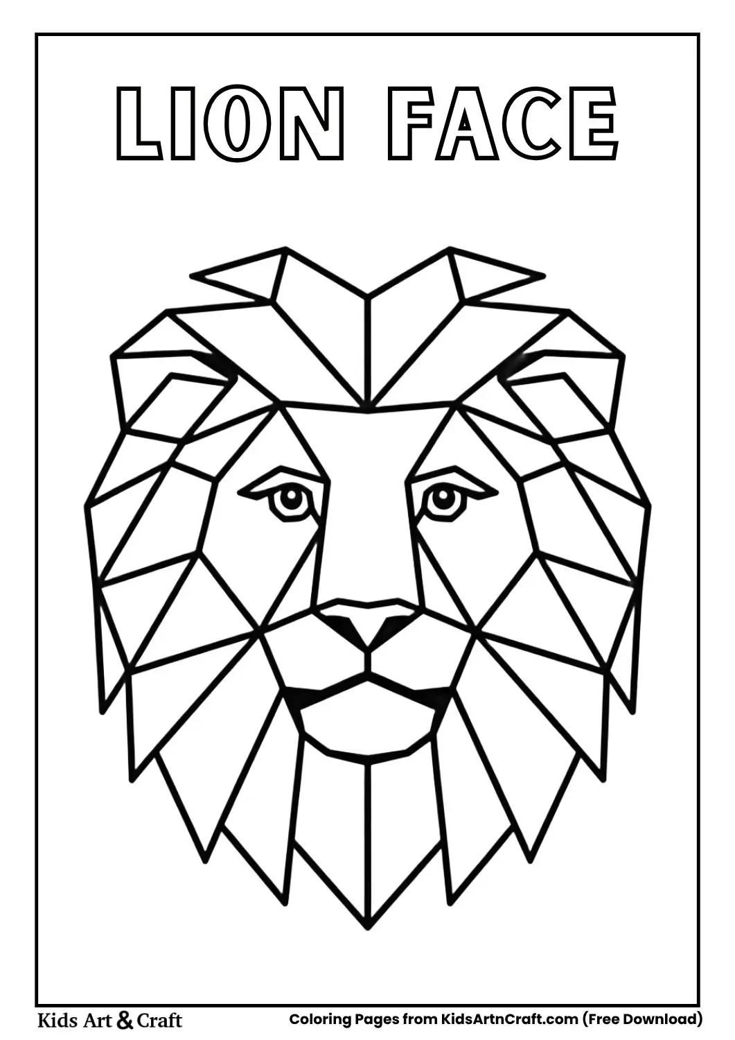 lion face made using triangle shapes black and white coloring page