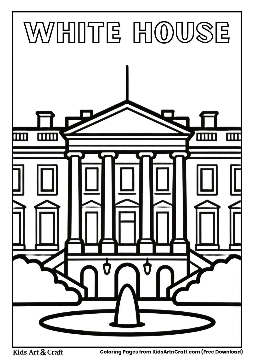 White House outline coloring page with bold simple lines