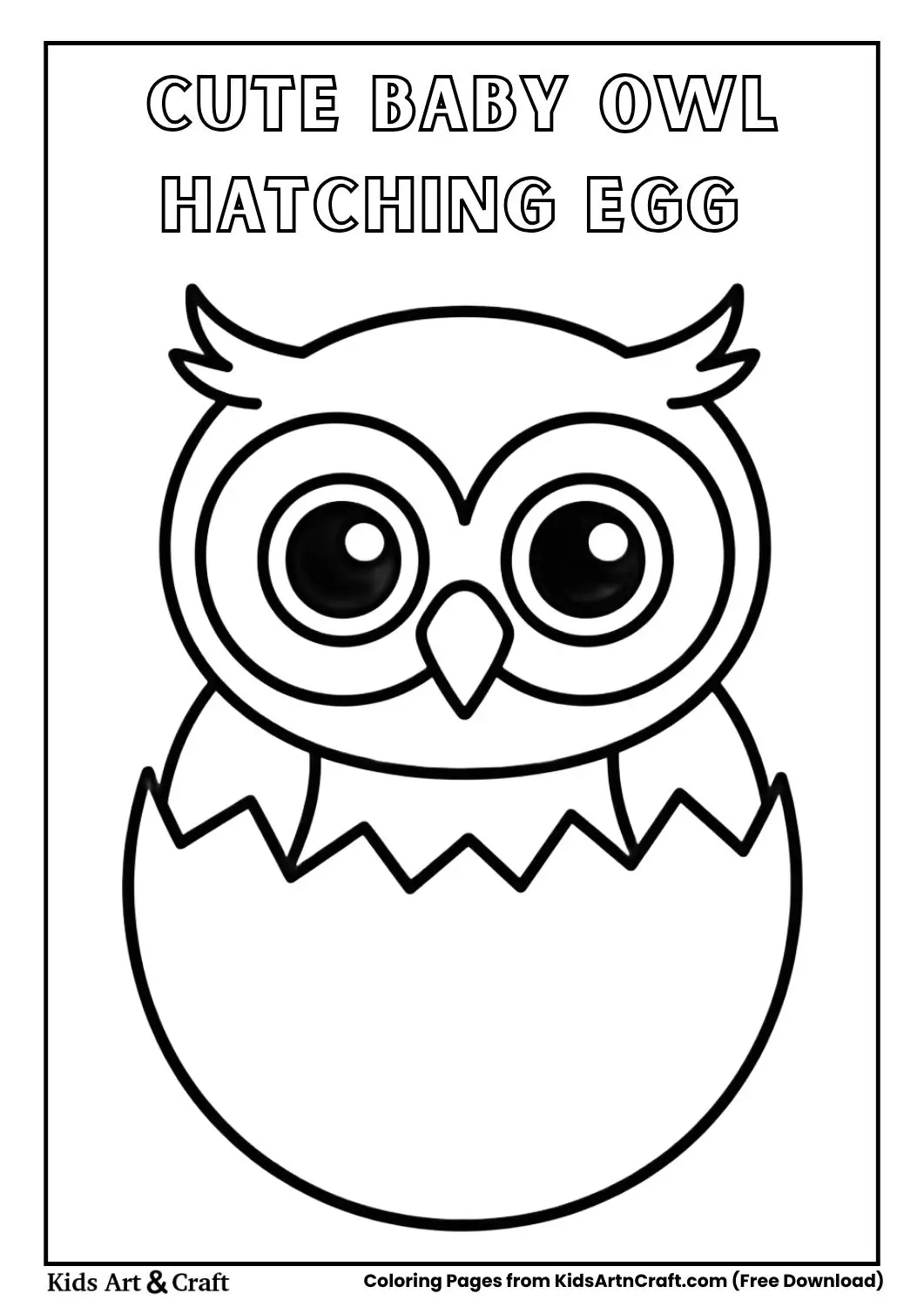 baby owl hatching egg black white kids coloring page