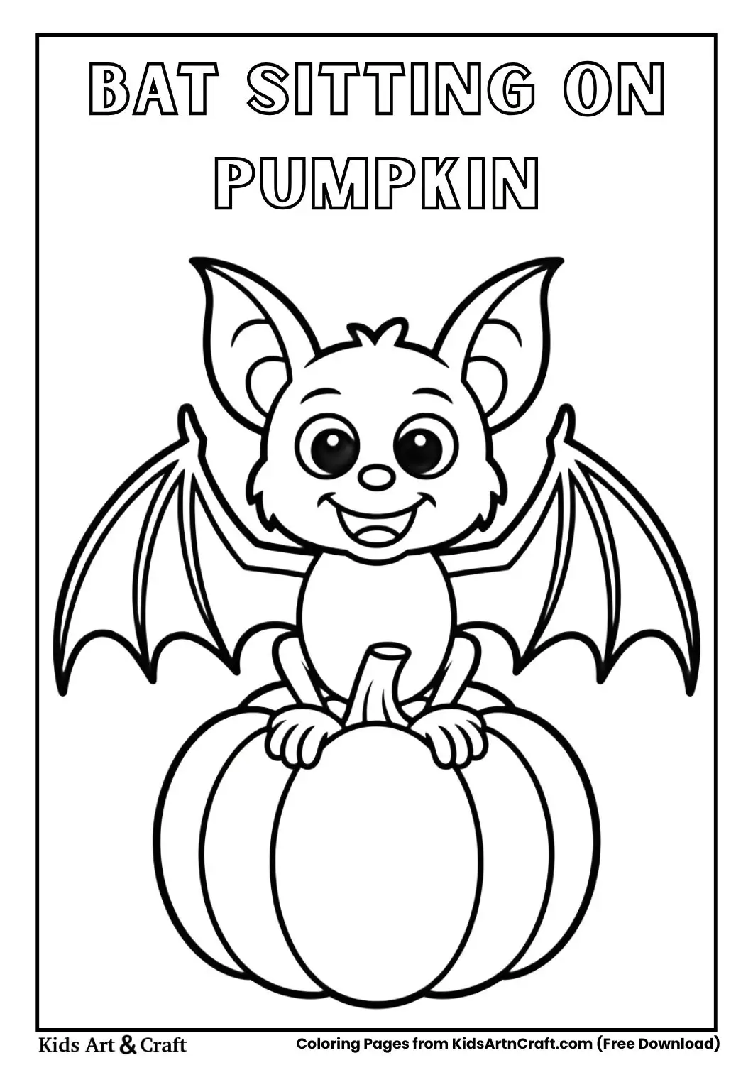 Cute bat sitting on pumpkin Halloween coloring page