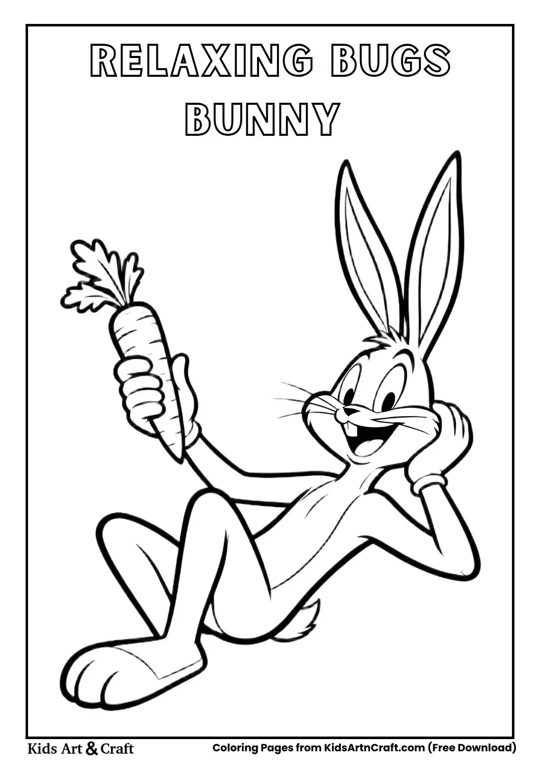 Bugs Bunny lying down holding carrot coloring page