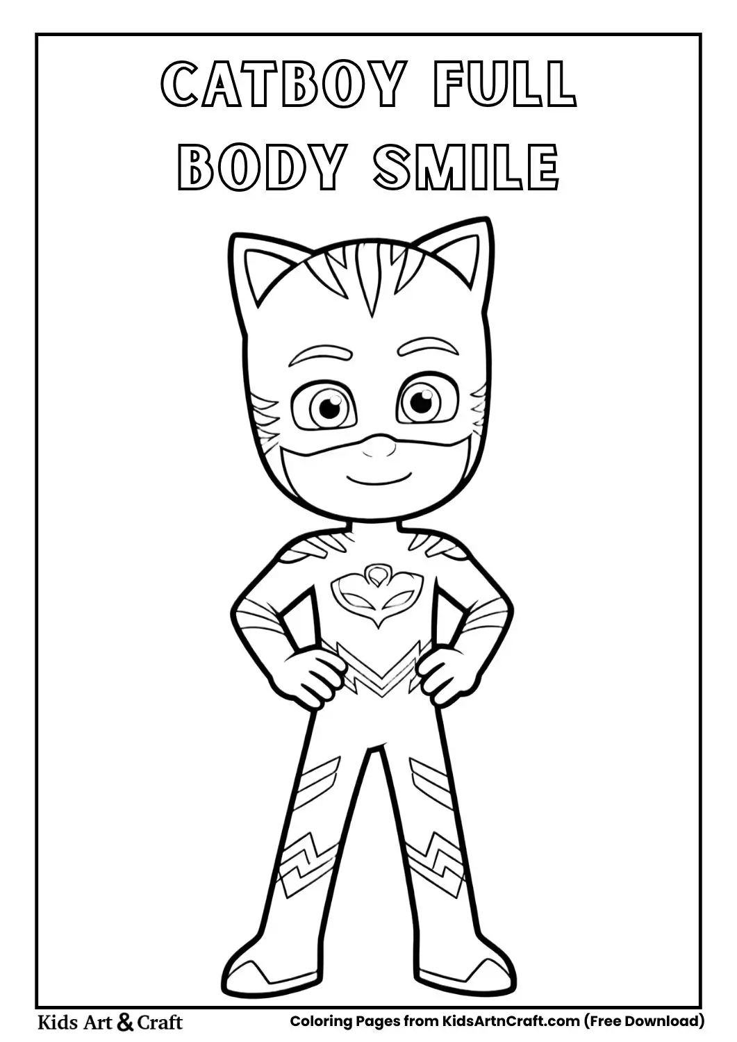Full body Catboy smiling with hands on hips coloring page