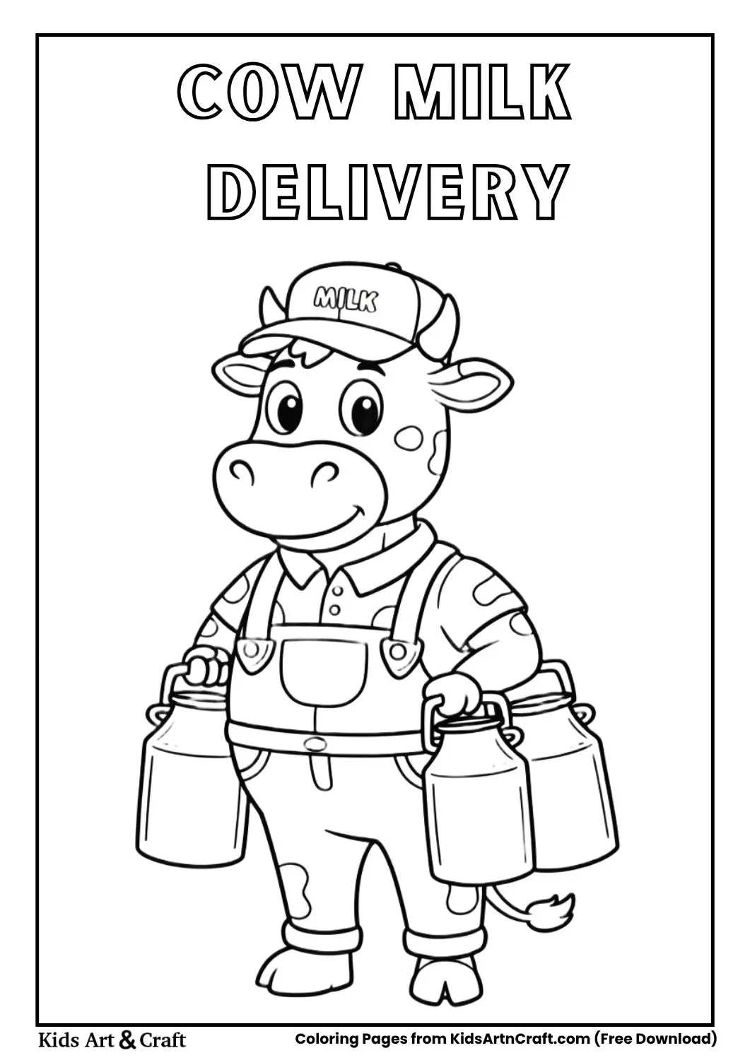Cow delivering milk cans coloring page