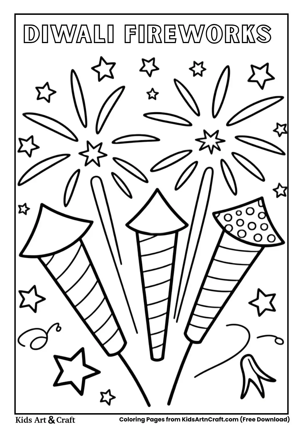 fireworks bursting in the sky coloring page for kids