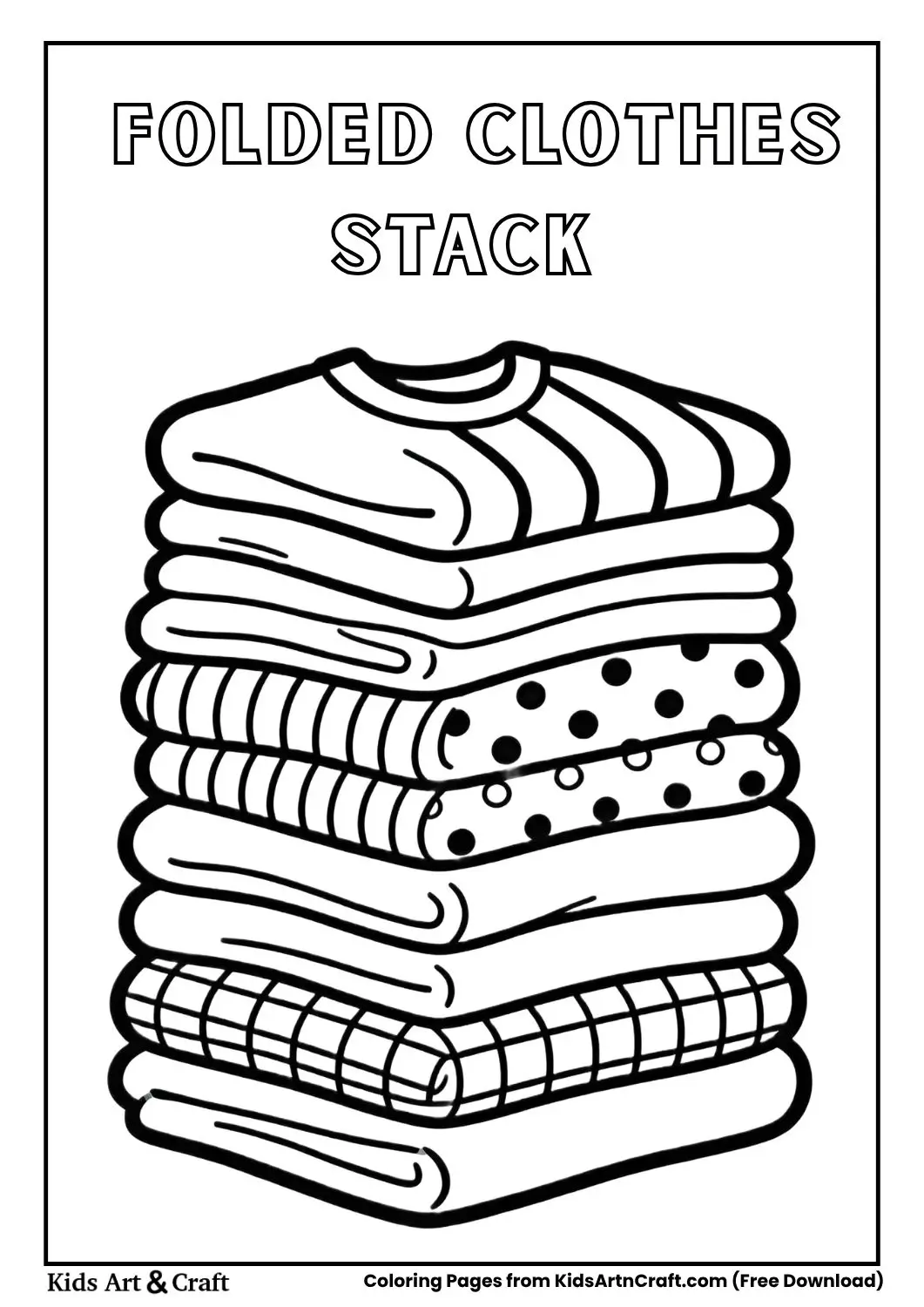 Stack of folded clothes with stripes and dots coloring page