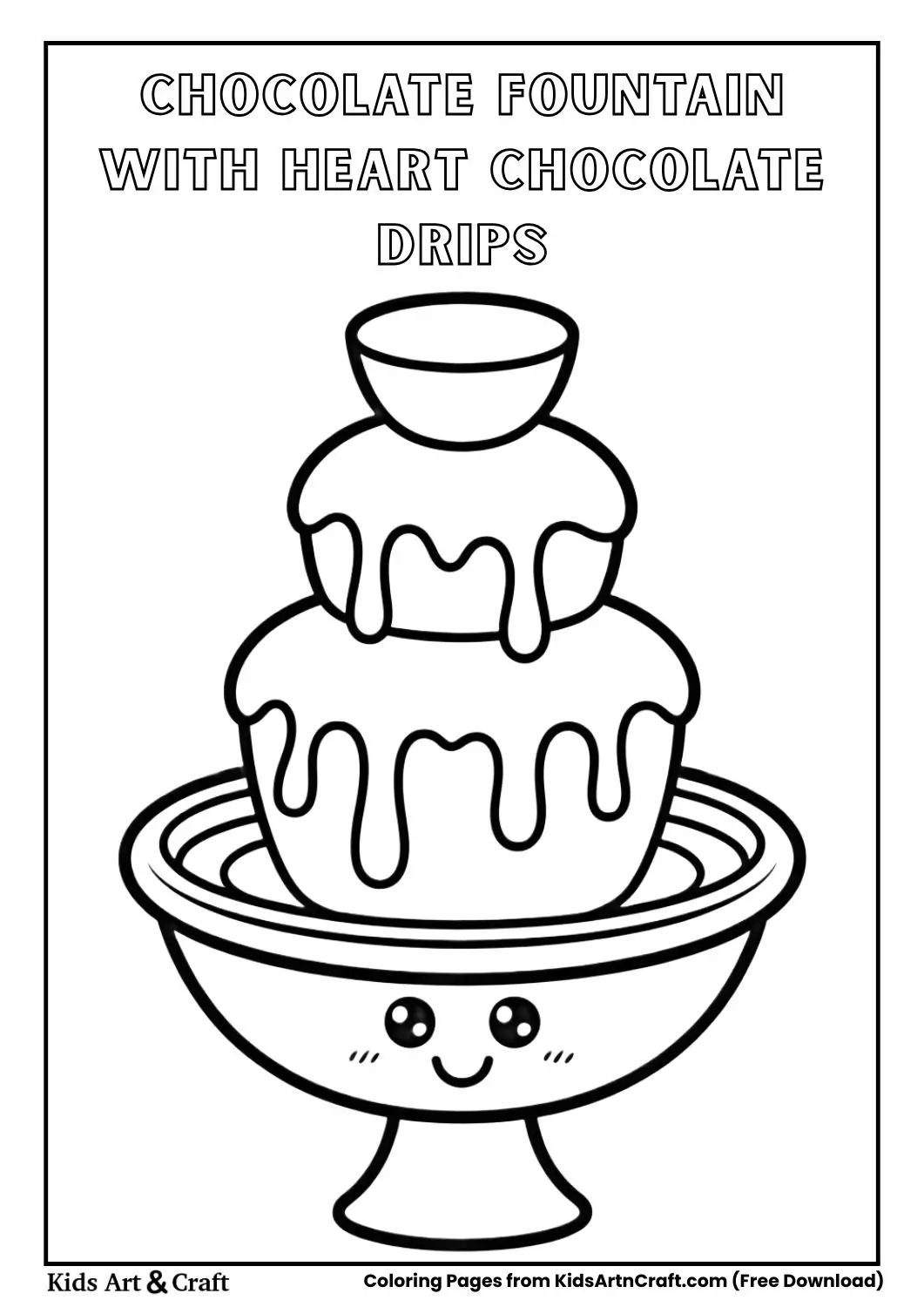 Chocolate fountain with heart shaped chocolate drips coloring page