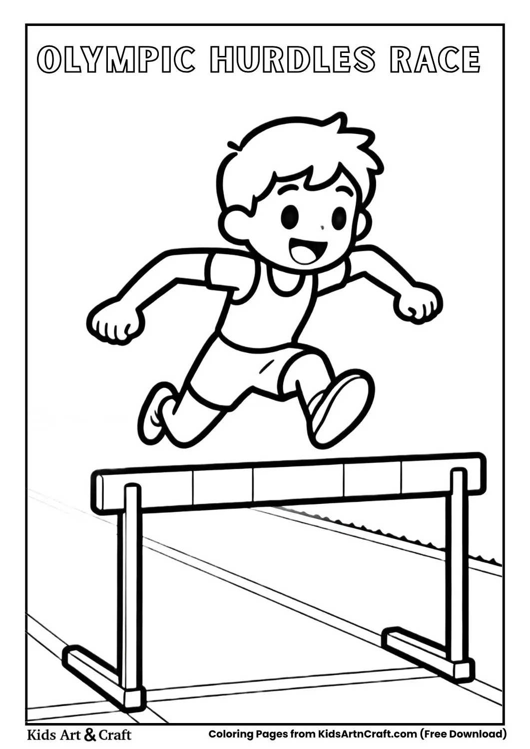 athlete jumping over hurdle black and white coloring page