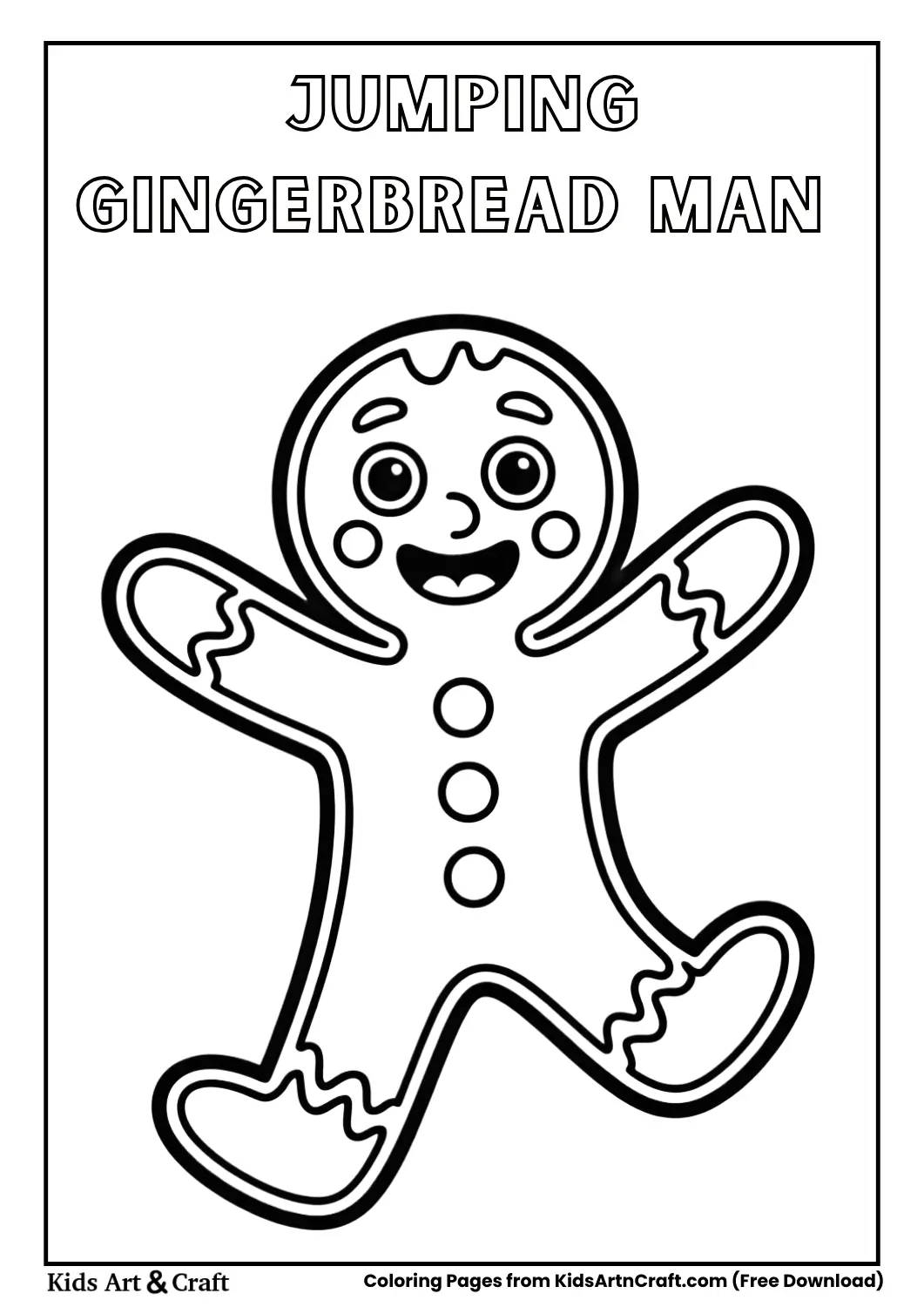 Gingerbread man jumping happily cartoon coloring page