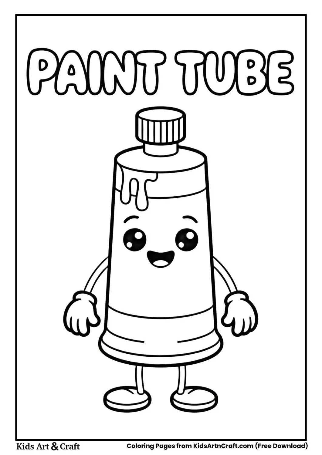 kawaii paint tube coloring page black and white for kids