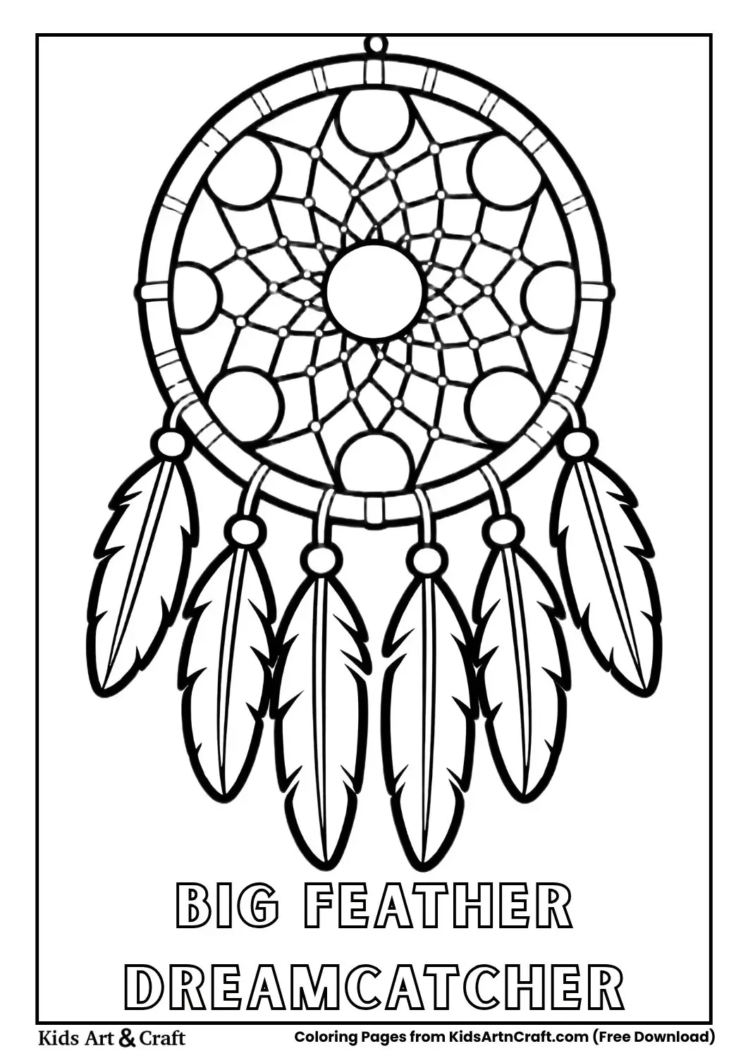 Big dreamcatcher with circles in web and long feathers