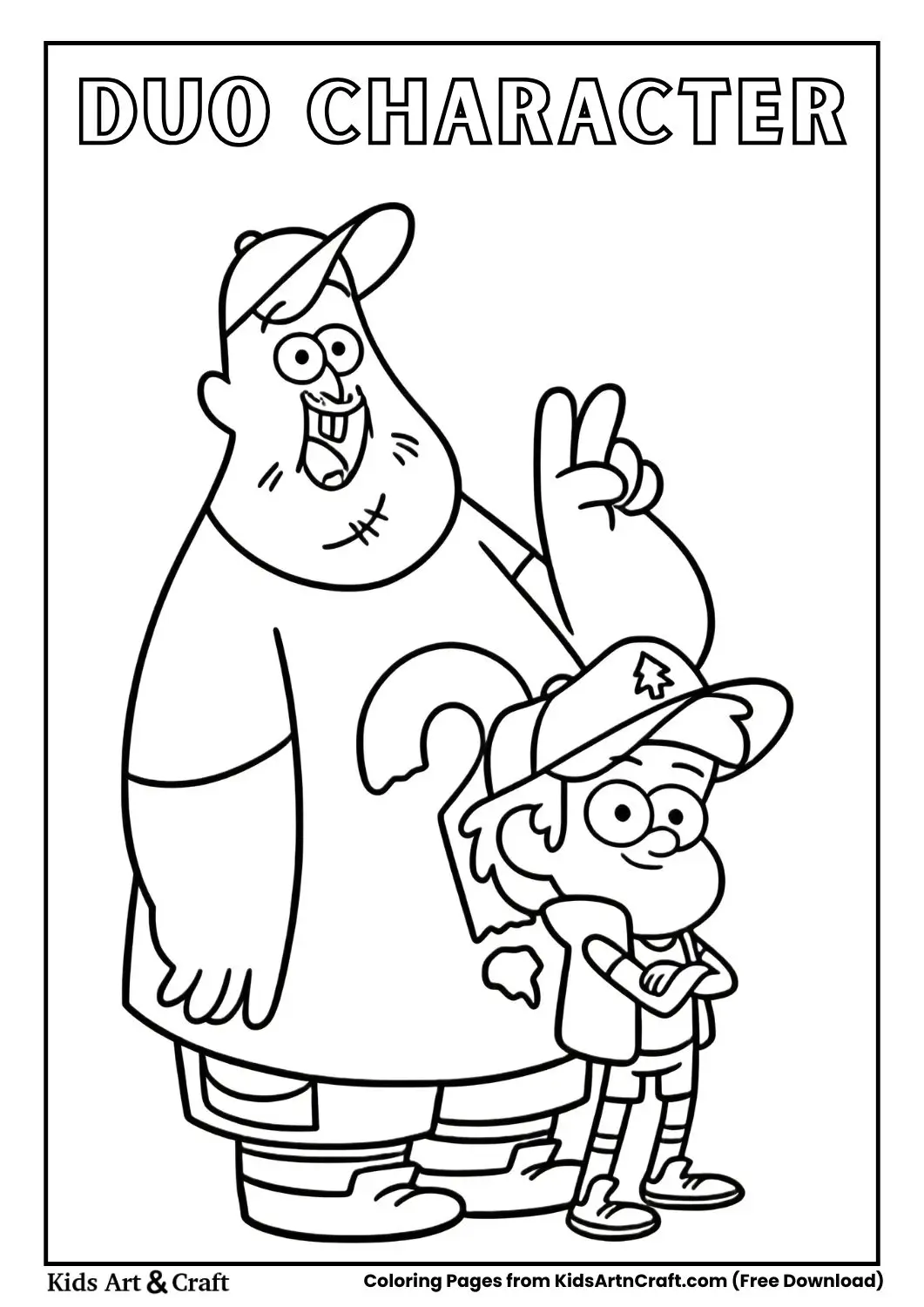 Large man with peace sign and boy standing confidently beside him