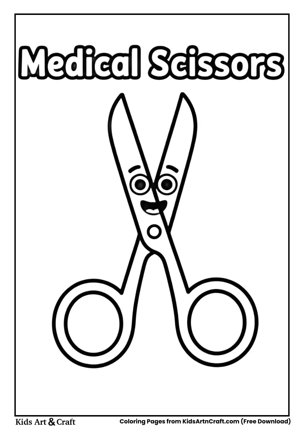 Cartoon medical scissors coloring sheet for kids