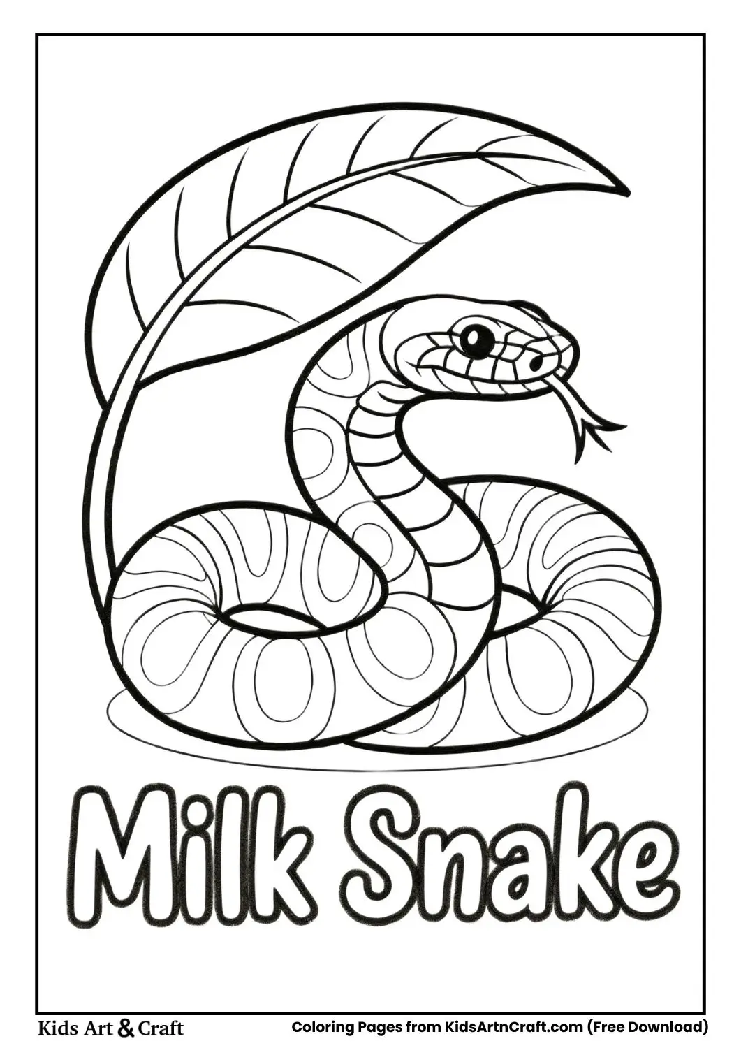 Milk snake resting under leaf coloring page