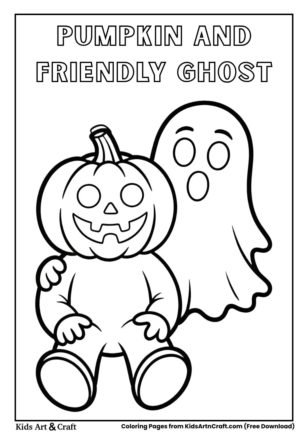 Pumpkin and friendly ghost Halloween coloring page for kids