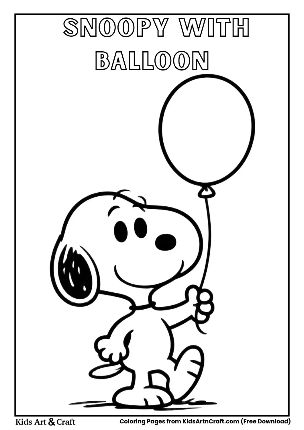 Snoopy holding balloon simple cartoon coloring page