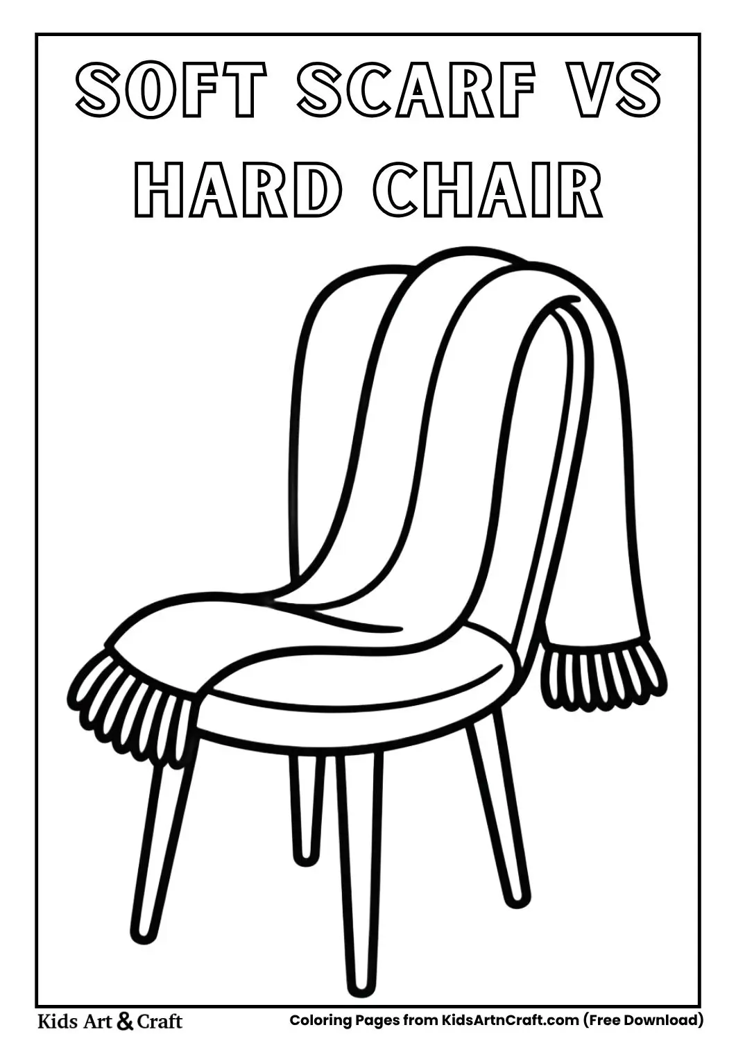 Soft scarf and hard chair black and white coloring page for children